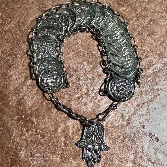 Unknown Jewelry - Vintage 1970s Republic of San Marino Souvenir Hamsa Coin Link Travel Bracelet